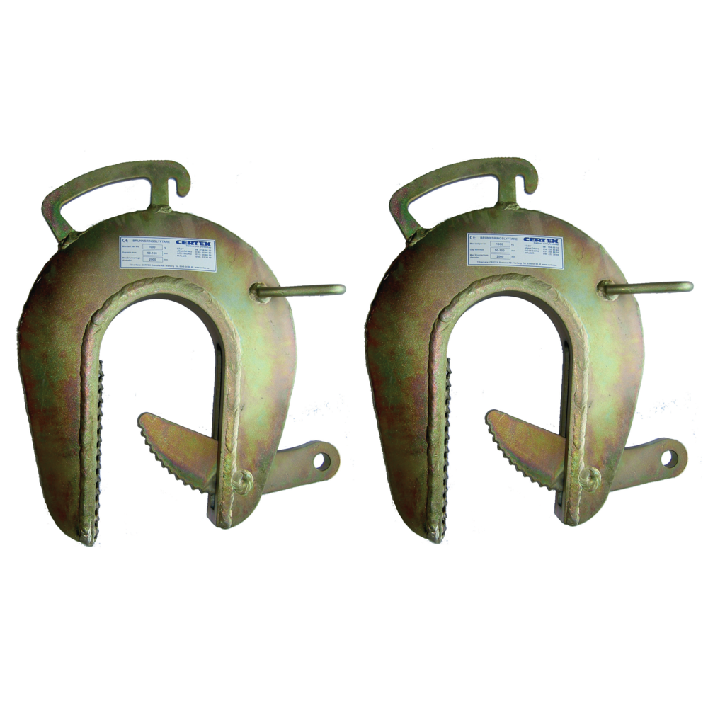 We stock two standard sizes of well-ring lifters for lifting and handling of concrete well rings.
