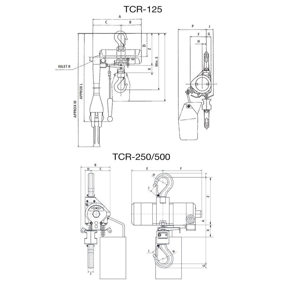 Luftdriven kättingtelfer TCR-serien, 0,125 - 0,5 ton